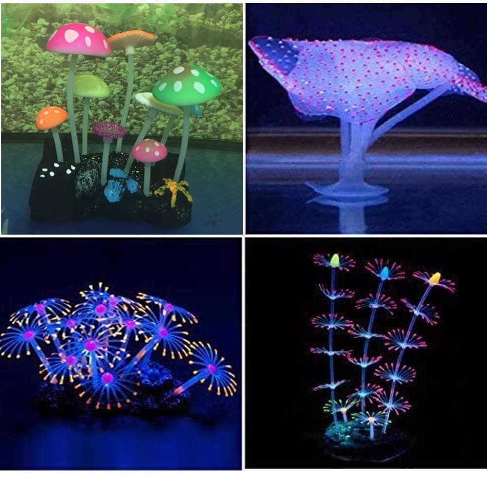 YuxierAquarium Decorations Glowing Mushroom Glowing Coral Ornaments for Fish Tank Decorations(4 Pieces)