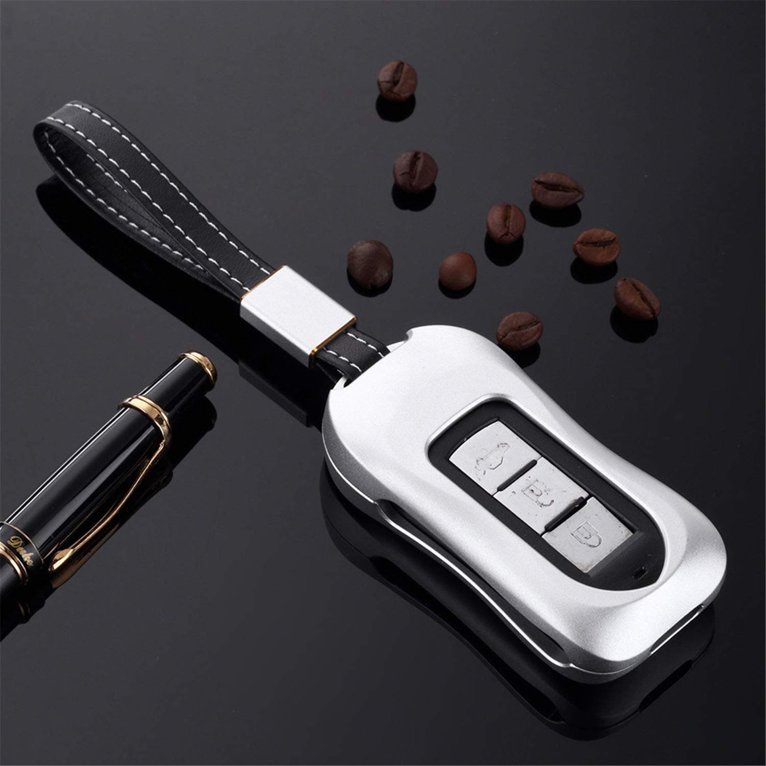 MissBlue New Car Key Fob Cover For Mitsubishi ASX Eclipse Cross Fortis Lancer EX Outlander Sport RVR Smart Remote Key, Aircraft Aluminum Car Key Case Cover Protector With Wrist Lanyard - Silver