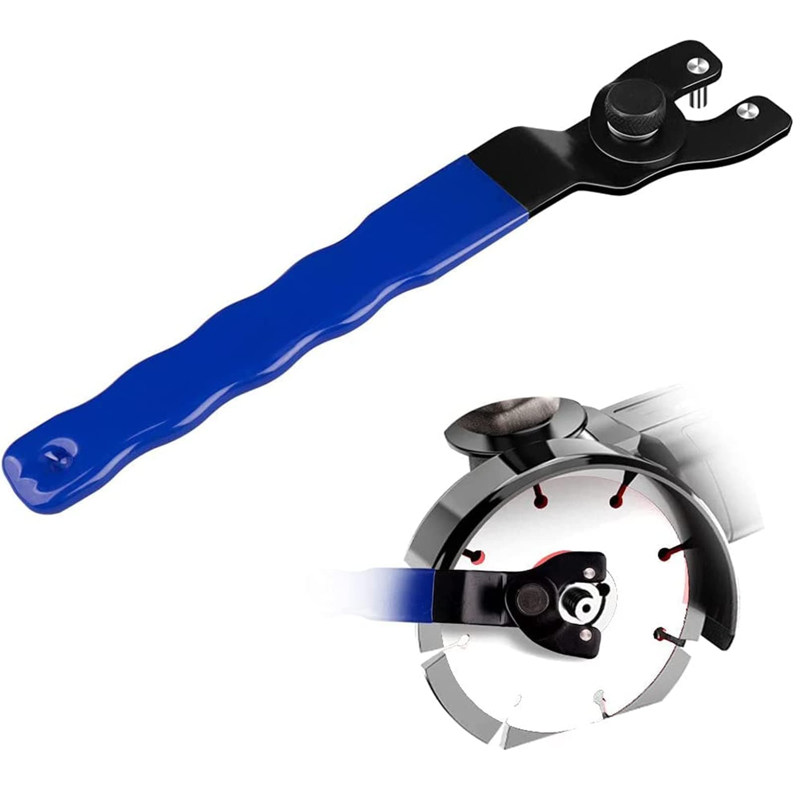 Angle Grinder Adjustable Spanner, Universal 10-52mm Pin Key Wrench Lock-Nut Grinder Wrench with Non-Slip Plastic Coated Grip (Blue Black)