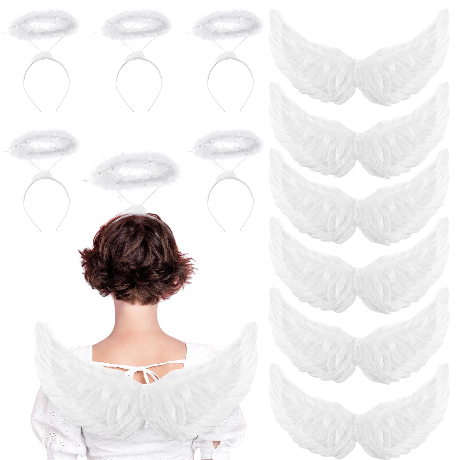 12 Pcs Angel Wings and Headband for Women Angel Costume Adult for Halloween Christmas Cosplay Party, Small Size(White)