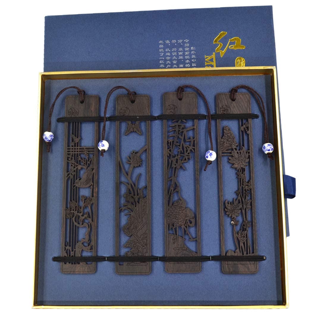 Handmade Wooden Bookmark Set Engraved Page-Marker for Book Lovers, Anniversary Gift, Collection, Gift Packing-Chinese Hollowed Floral Designs