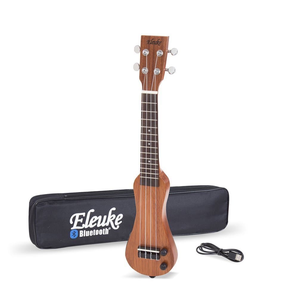 21inch soprano size portable electric solid body travel ukulele equipped with bluetooth function enables enjoying & practicing silently without disturbing anybody even on the airplane during at night