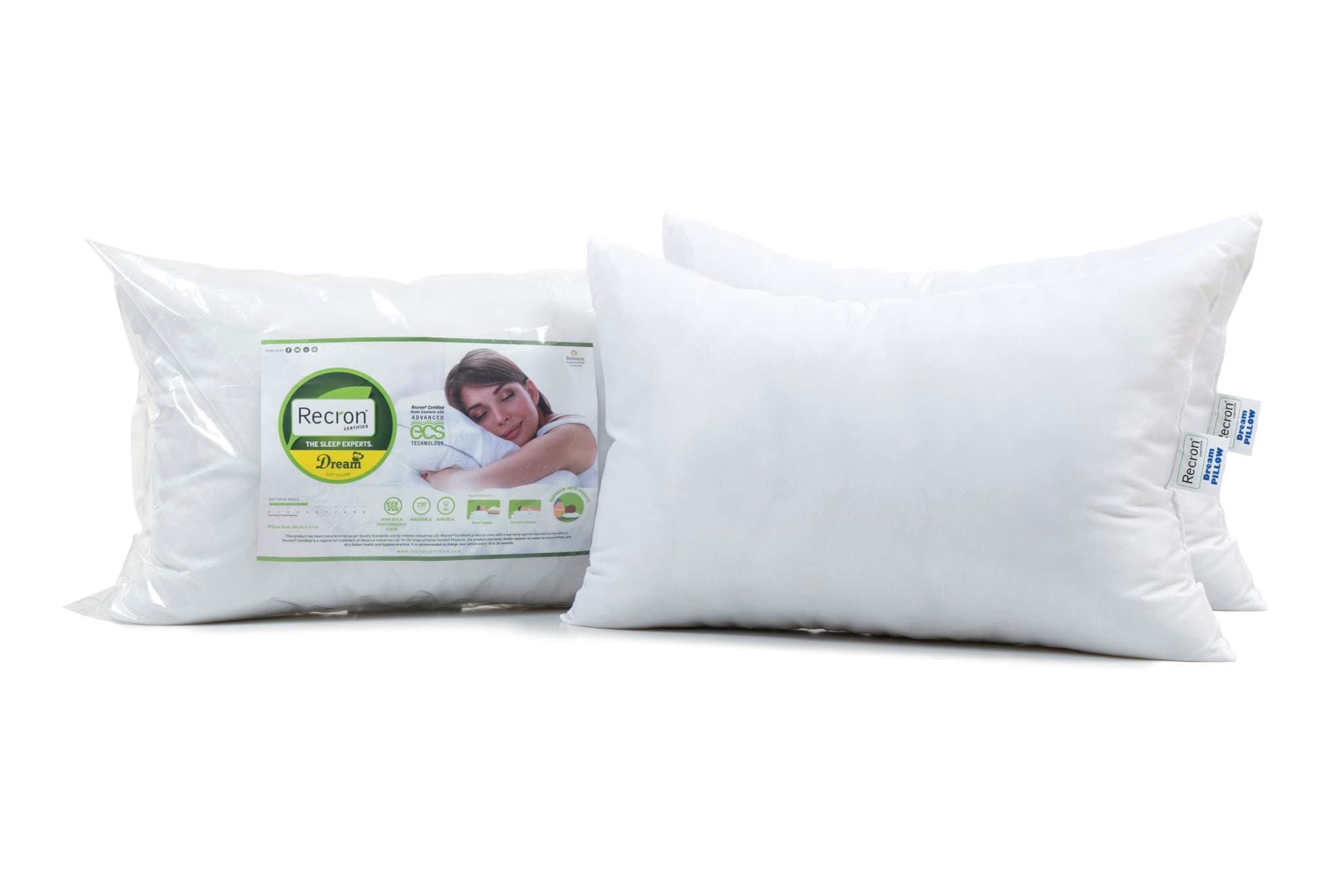 recron Fiber Dream Pillow - 40 x 60 cm, White, 2 Piece