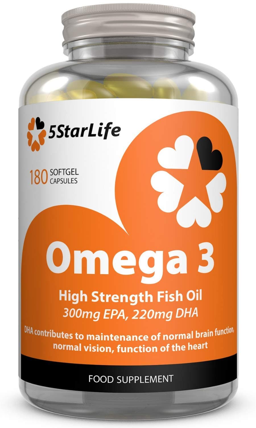 5StarLife Omega 3 High Strength Fish Oil, 300mg EPA, 220mg DHA, 180 Capsule Softgels, 6 Months Supply, Made in The UK
