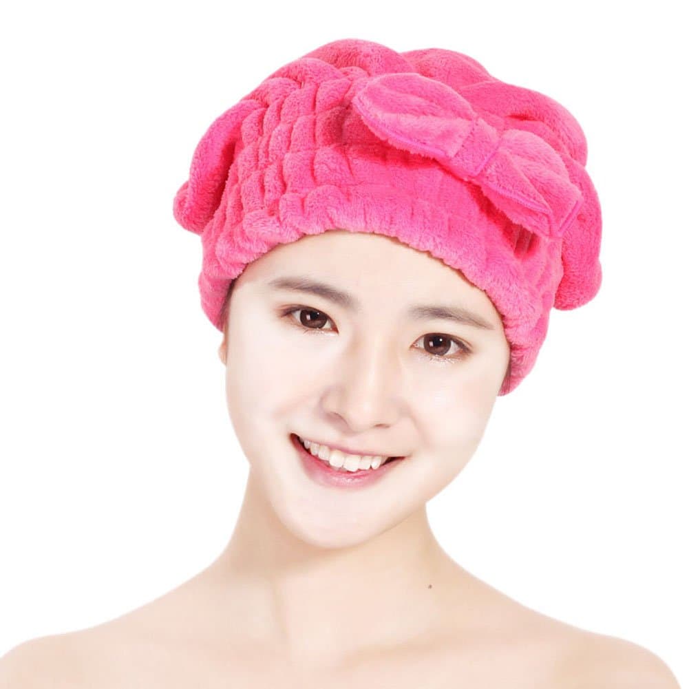 PrettyMeet Womens Cute Bowknot Hair Drying Hat Bath Shower Cap Quick Dry Hair Wrap Towel
