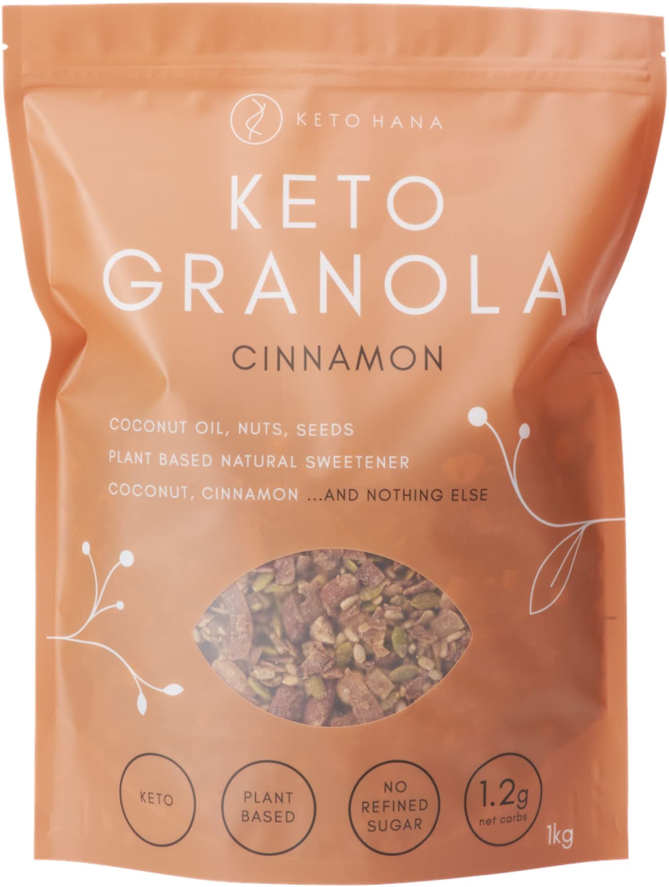 Cinnamon Keto Granola Keto Diet Vegan Grain Free Dairy Free Plant Based No Refined Sugars Gluten Free 1.2g Net Carbs Breakfast Cereal - Bulk, Family Pack 1kg/2.2lbs