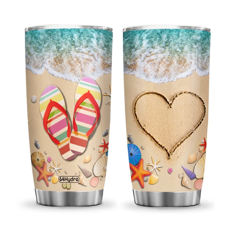64HYDRO 20oz Beach Life Summer Vibe Flip Flop Sea Ocean Tumbler Cup with Lid, Double Wall Vacuum Thermos Insulated Travel Coffee Mug - ABAB1704005Z
