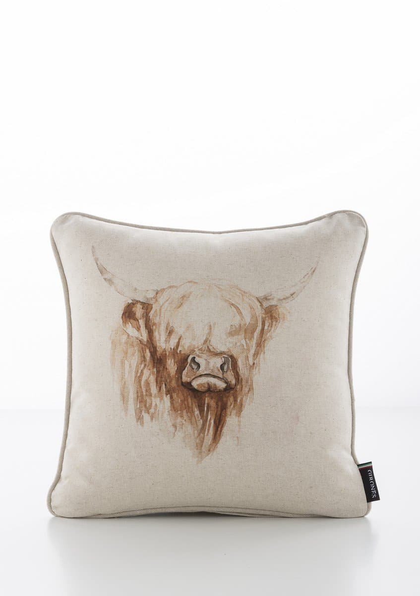 Girones Woodlands Highlands Cow Cushion Cover, Cotton, Beige, 45 x 45 x 0.5 cm