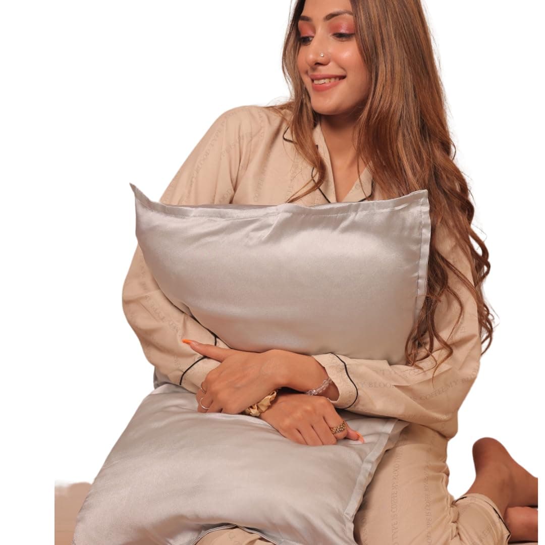 Furbo Mulberry Silk Pillow Cover Pure Silk Pillow Cases for Hair and Skin Anti Aging Anti Hair Fall Anti Acne Hypoallergenic 22 Momme 6A Grade 600 Thread Count 70 x 40.6 CM (Silver, 2)