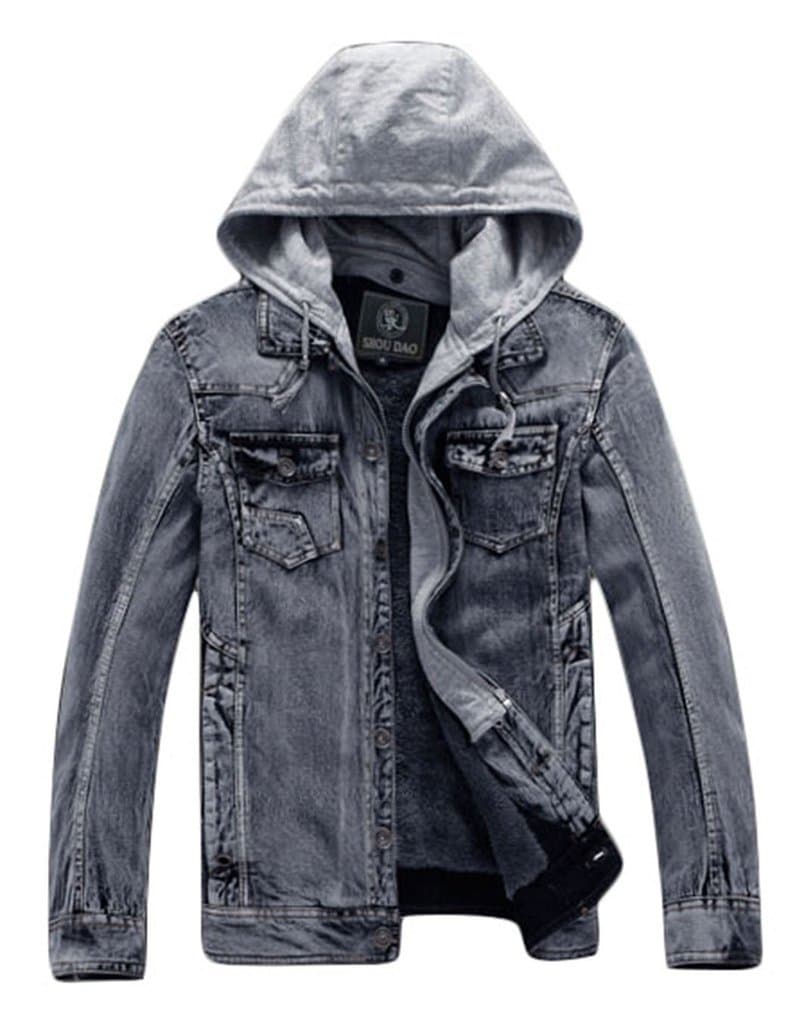 COOLIE Men's Black Grey Fashion Hooded Washed Casual Thick Denim Jackets