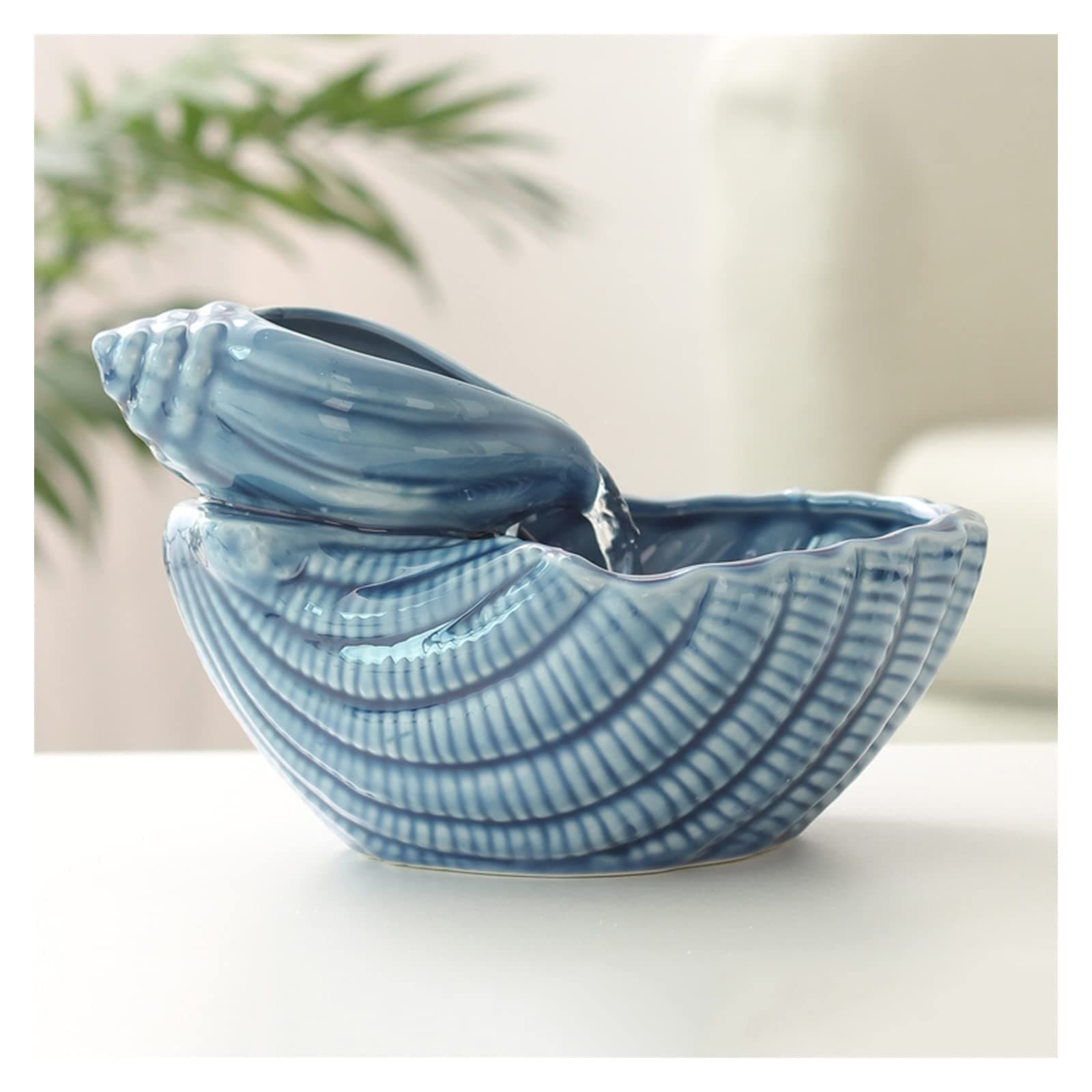 Indoor Fountain Creative Ceramics Desktop Waterfall Decoration With Conch Modeling Design Portable Tabletop Decorative Meditation For Office Living Room Zen (C