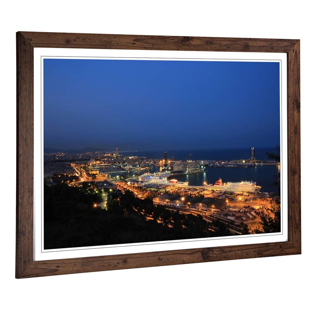 Big Box Art Framed Print of Barcelona Spain Skyline Design | Wall Art Picture | Home Decor for Kitchen, Living, Dining Room, Bedroom, Hallway, Office, Walnut, A2 / 24.5x18 Inch / 62x45cm