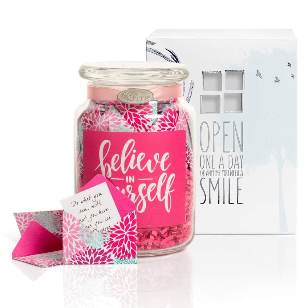 Glass Keepsake Gift Jar with Daughter Messages (Parent to Daughter) - Floral Puffs Believe in Yourself Design