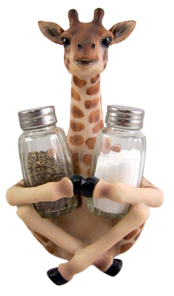 Giraffe Salt and Pepper Shaker Holder 8 1/4 Inch (Shakers Included)