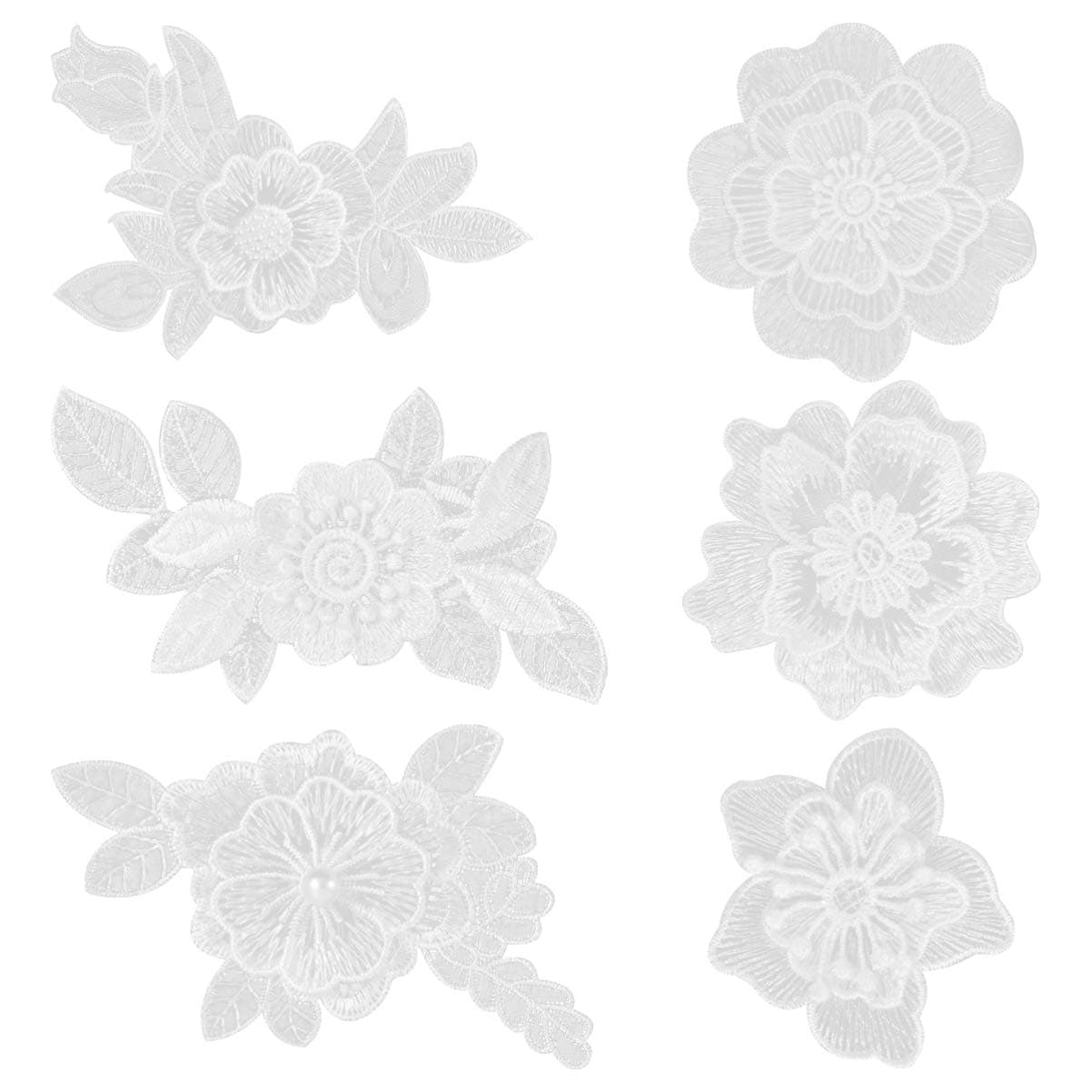 EXCEART 6pcs Iron on Patches White Lace Flower Shape Embroidered Patches Applique DIY Craft Decoration Sew On Patches for Clothes Jeans