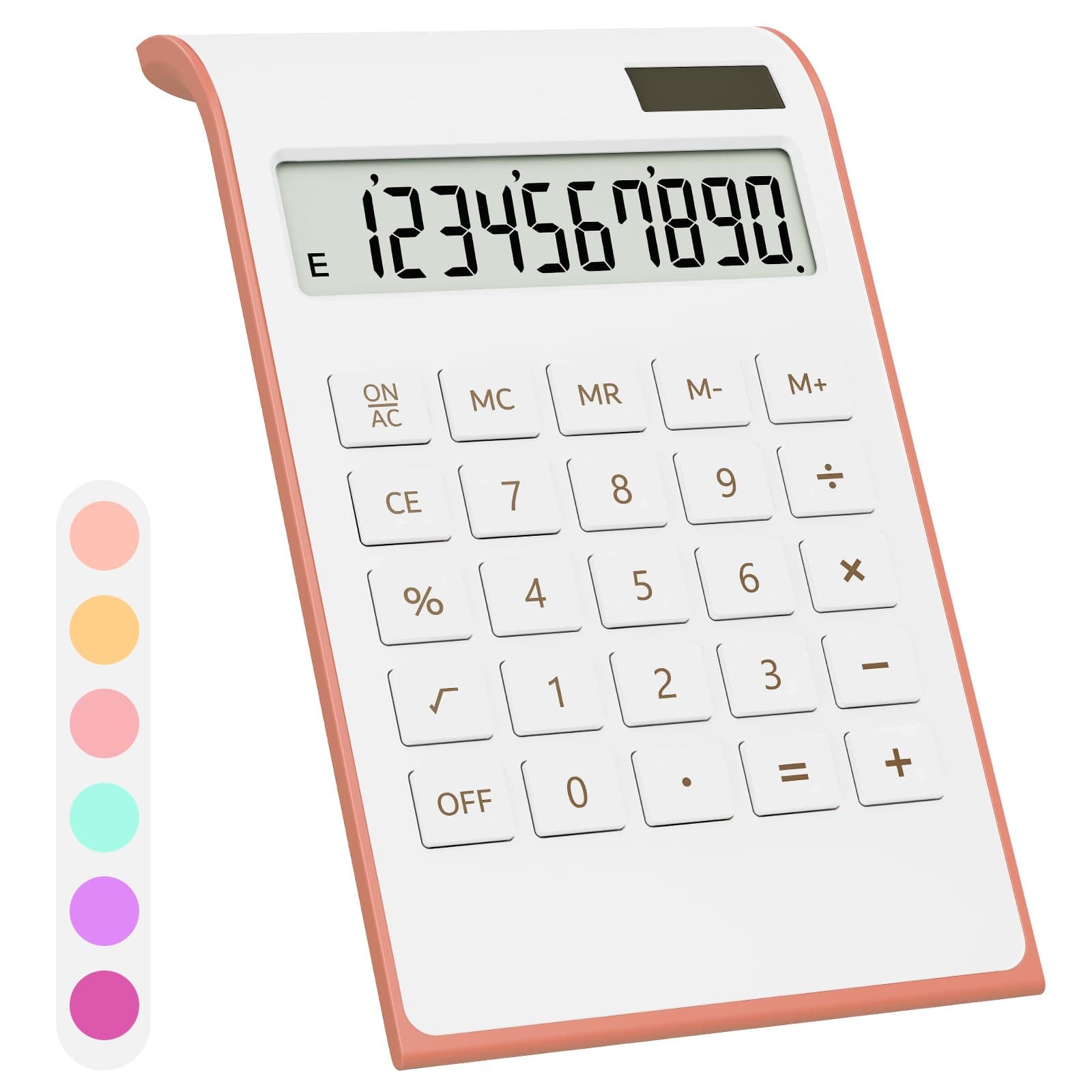 Rose Gold Calculator, Rose Gold Pink Office Supplies and Accessories, 10 Digits Solar Battery Basic Office Calculator, Desktop Calculator with Large LCD Display, Gifts for Coworkers