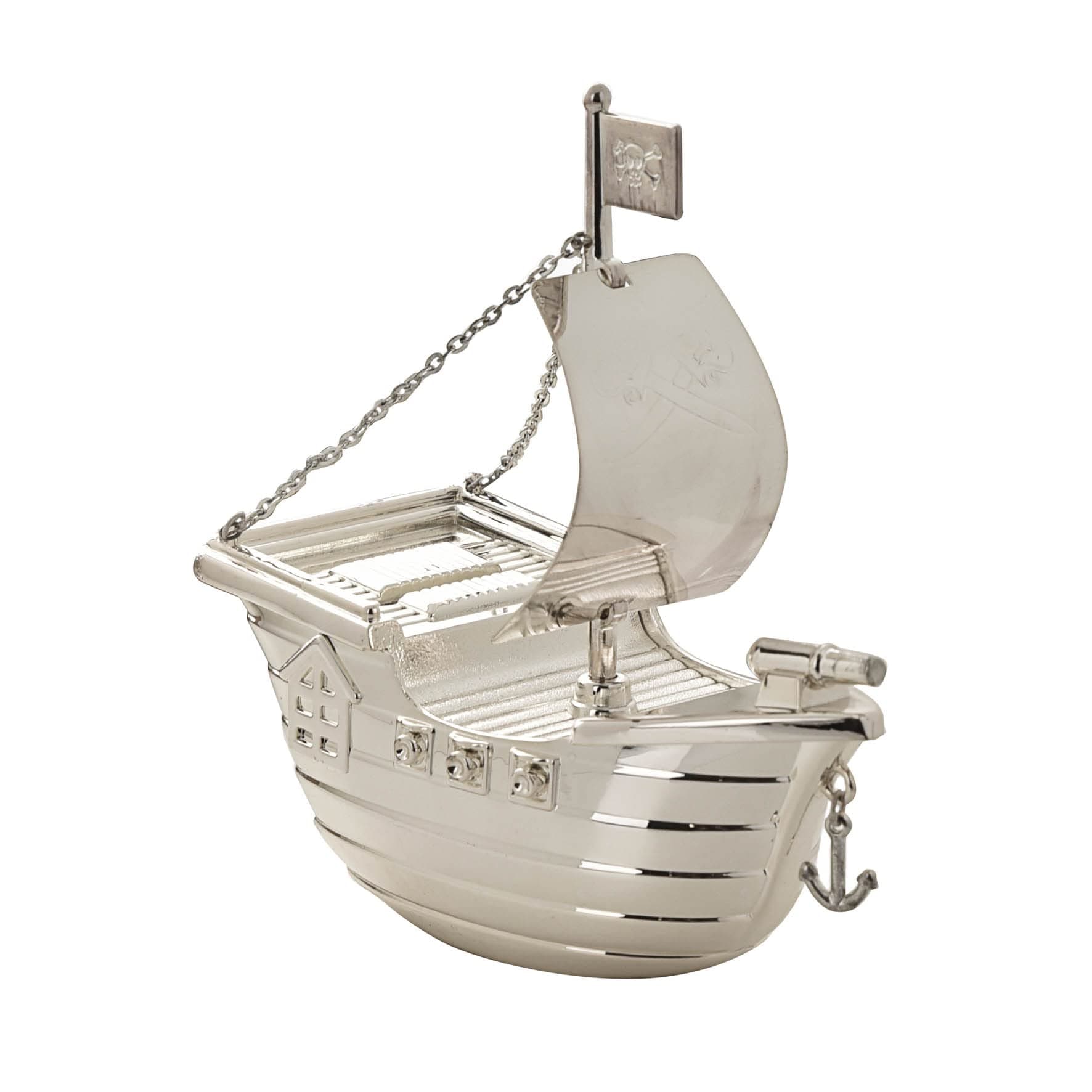 Christening Gifts. Silverplated Pirate Ship Money Box