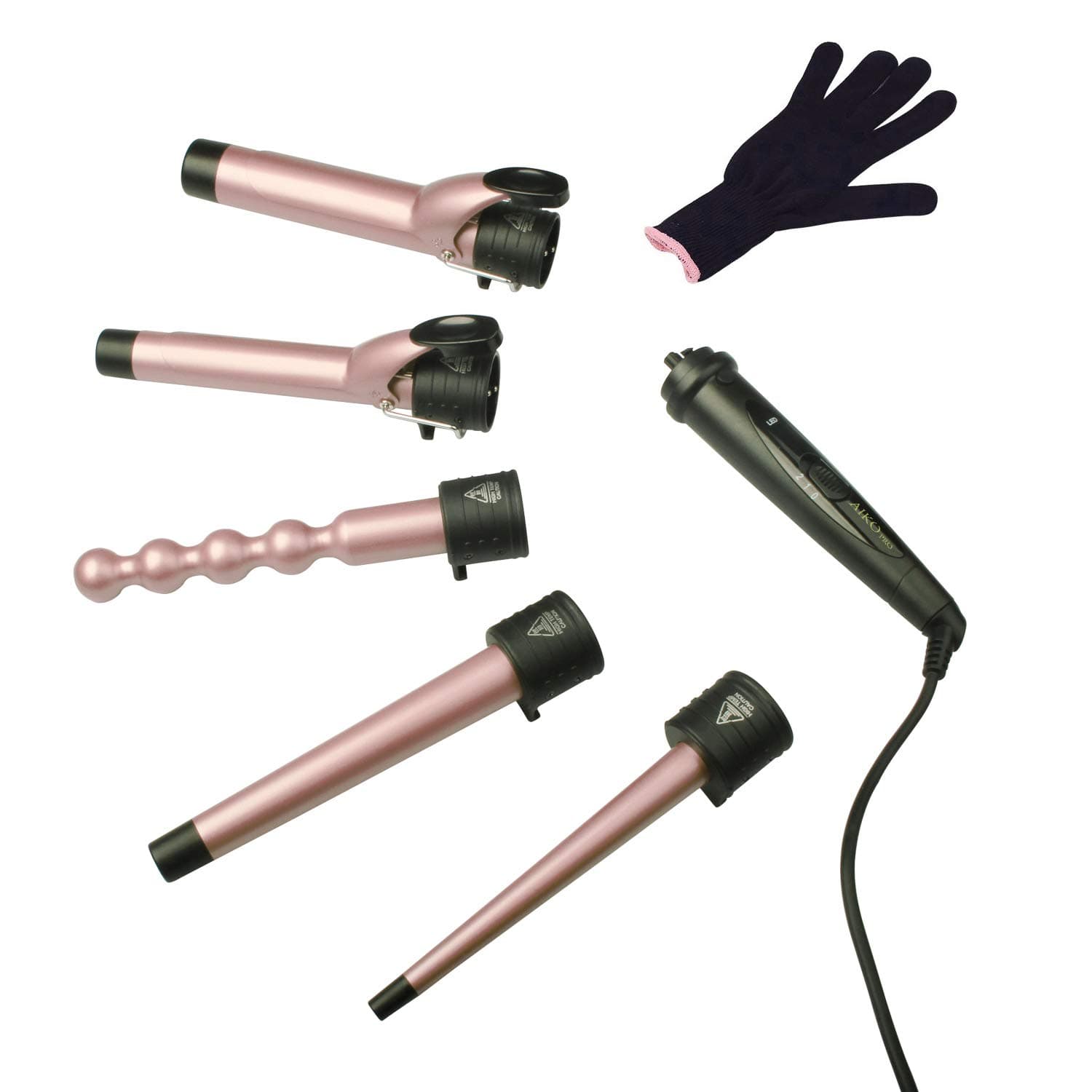 AIKO PRO5 in 1 Advanced Titanium Curling Iron Wand Set with 5 Interchangeable Barrels Hair Curlers and Heat Resistant Glove