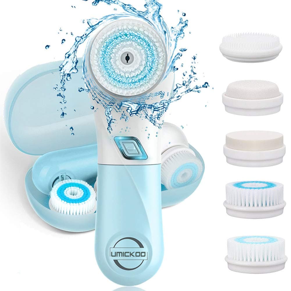 Facial Cleansing Brush with 5 Face Brush Heads,UMICKOO Waterproof Spin Cleansing System and Gentle Exfoliating for All Skin Types (Blue)