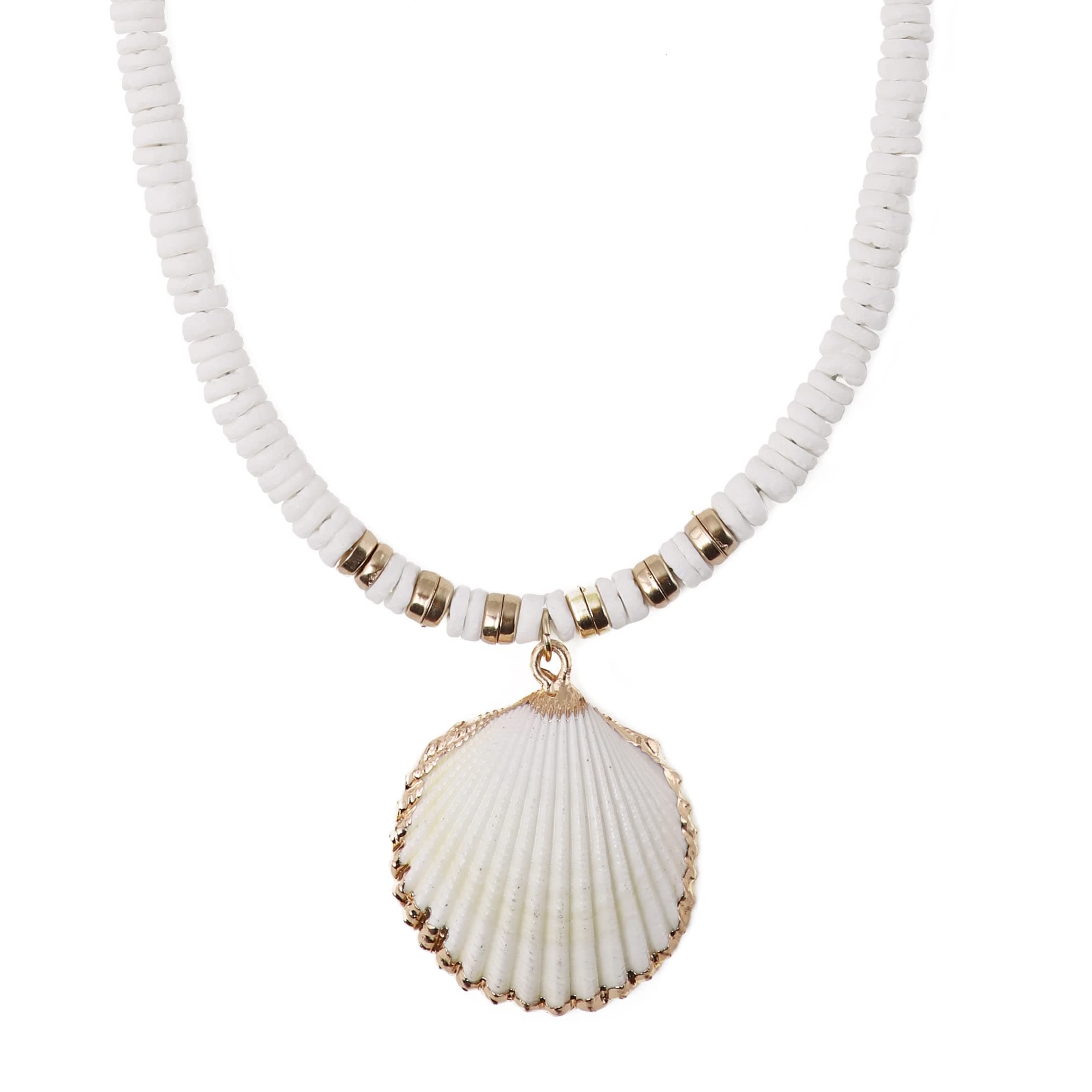 Bohemian White Seashell Necklace, Summer Beach Shell Charm Necklace Gifts for Women