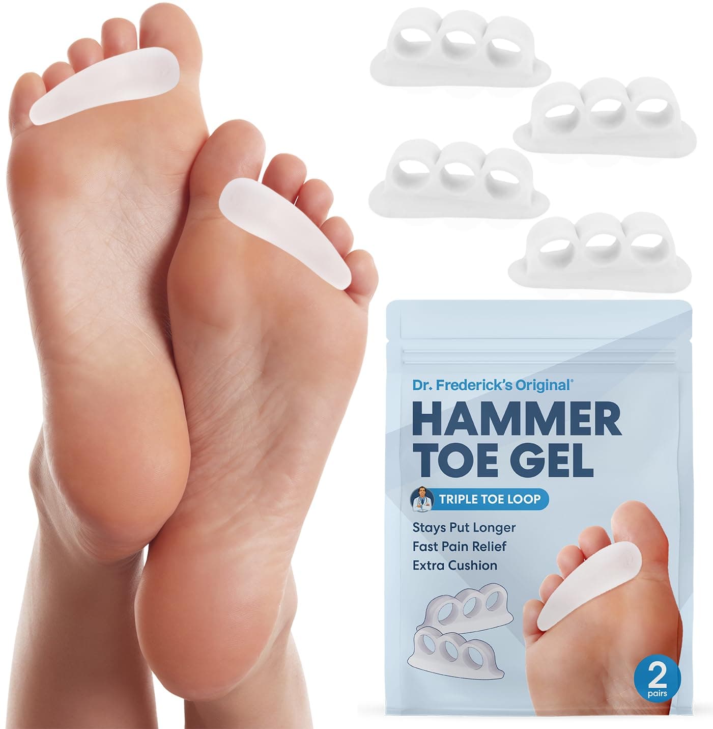 Hammer Toe Gels - 4pcs - Hammer Toe Support Crest for Women & Men - Joint Realign - Cushion, Support & Temporary Splint - Crooked, Claw, Diabetic Toe Brace - 3 Loop Design