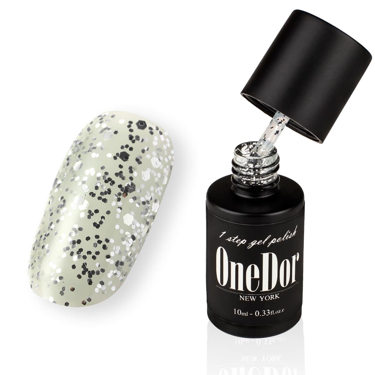 OnedorOne Step Gel Polish UV Led Cured Required Soak Off Nail Polish No Base or Top Coat Nail Need (07-Silver Hexagon Glitter)