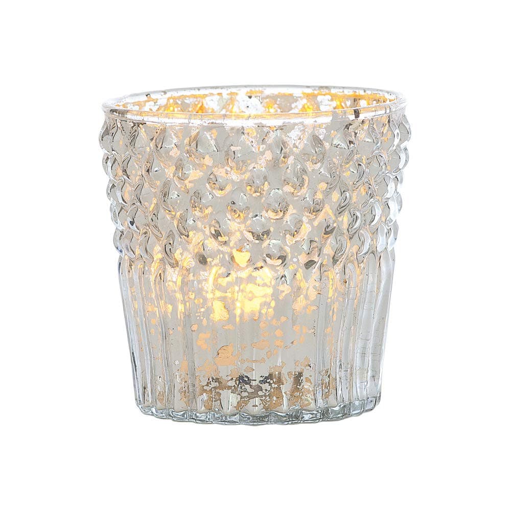Luna Bazaar Vintage Mercury Glass Candle Holder (3-Inch, Ophelia Design, Silver)