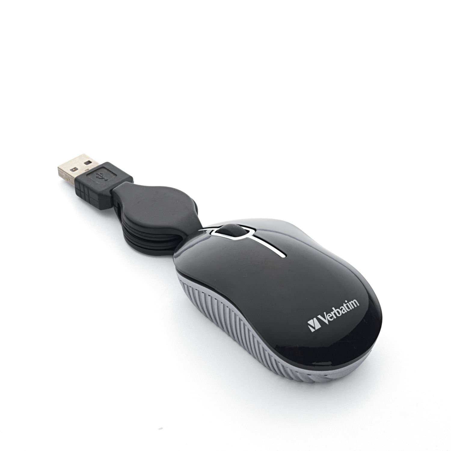 Verbatim Wired Optical Computer Mini USB-A Mouse - Plug & Play Corded Small Travel Mouse with Retractable Cable – Black 98113