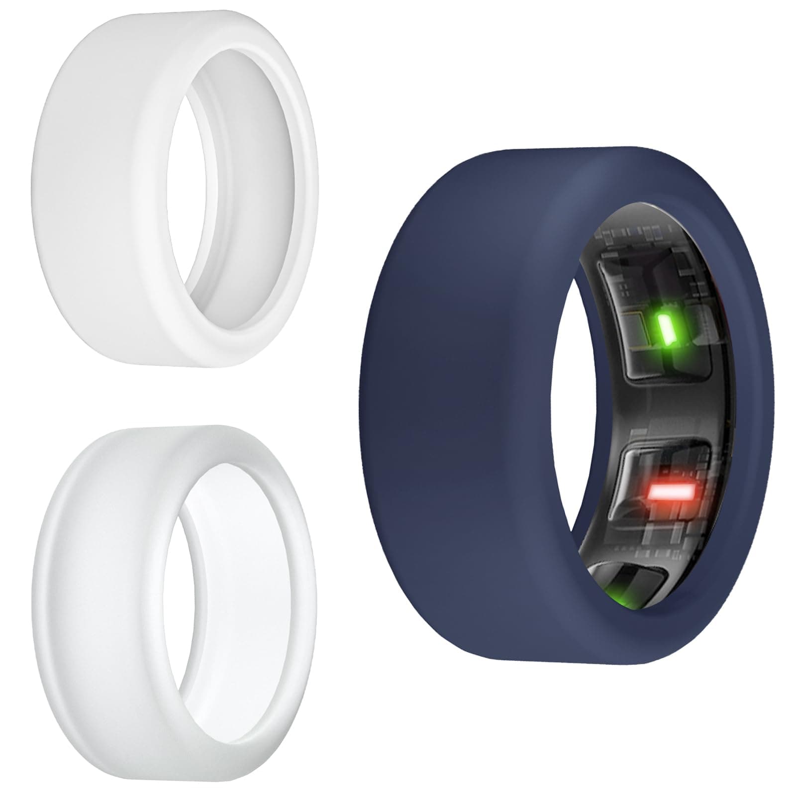 Silicone Protector Compatible with RingConn Gen 2/Gen 2 Air, Elastic Cover for Working Out (M, Clear+Night Blue+White)