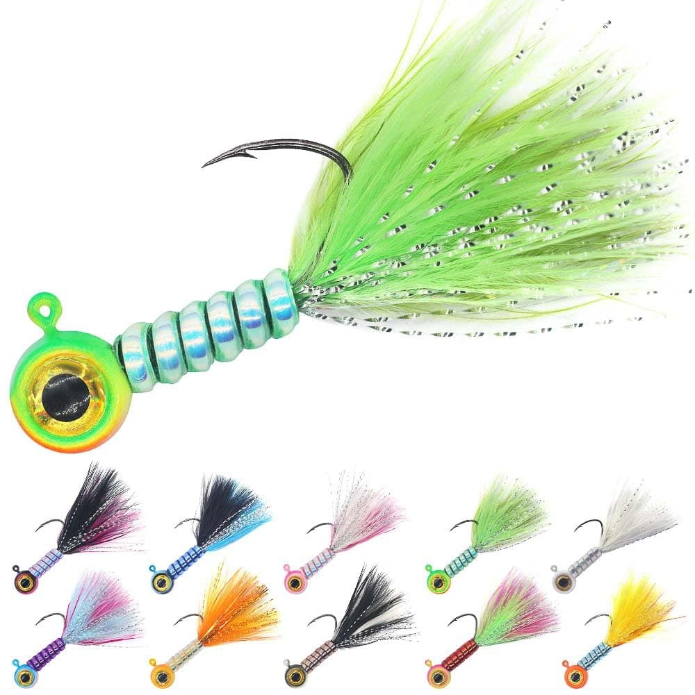LURELINK-Crappie-Jigs-Marabou-Hair-Jigs-for-Crappie-Fishing-baits-and-Lures kit Panfish Trout 1/8 1/16 1/32 oz