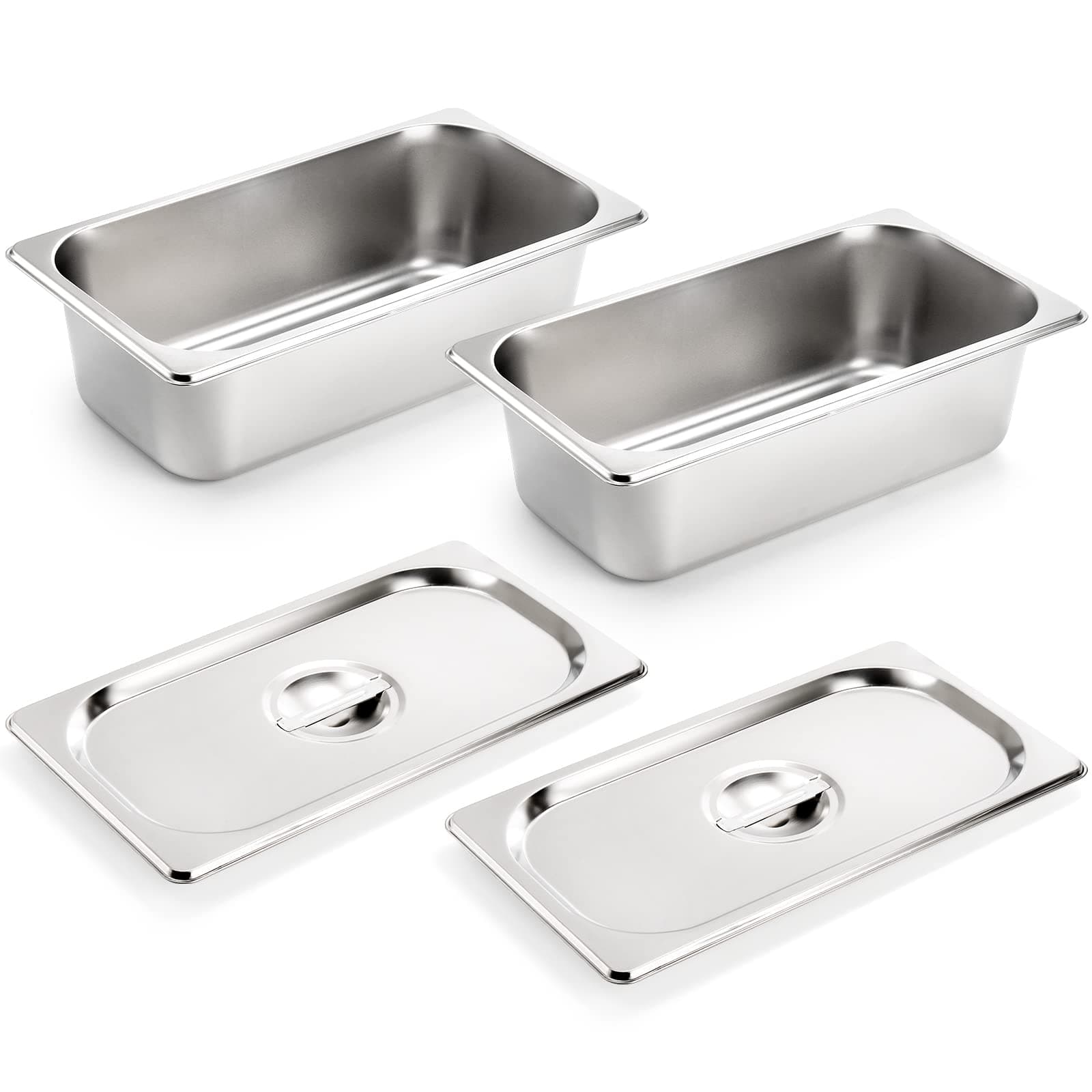 Kingrol 2 Pack 1/3 Size Hotel Pan with Lid, 3-5/8" Deep 22 Gauge Steam Table Pan, Stainless Steel Counter Pan for Kitchen, Foodservice Pan