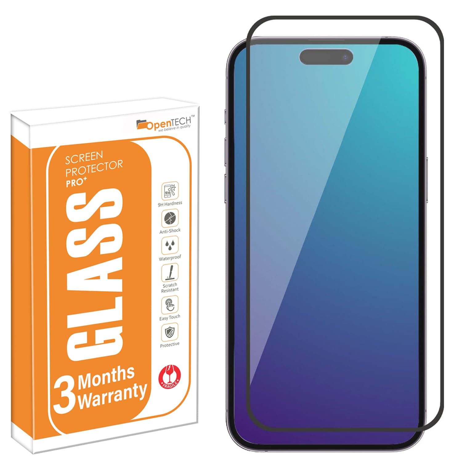 OpenTech® Military-Grade Tempered Glass Screen Protector for iPhone 15 Pro Max With Edge To Edge Full Screen Coverage | Scratch Resistant | Case Friendly | Easy Installation Kit