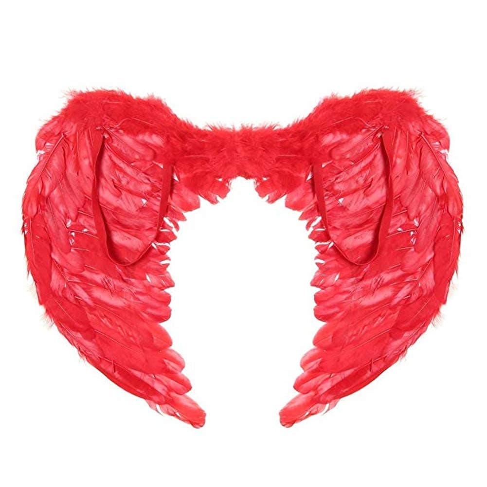 Jackcell Angel Wings Feather and Halo Costumes, Dress up Fancy Cosplay Party for Kids Adults (Large, Red