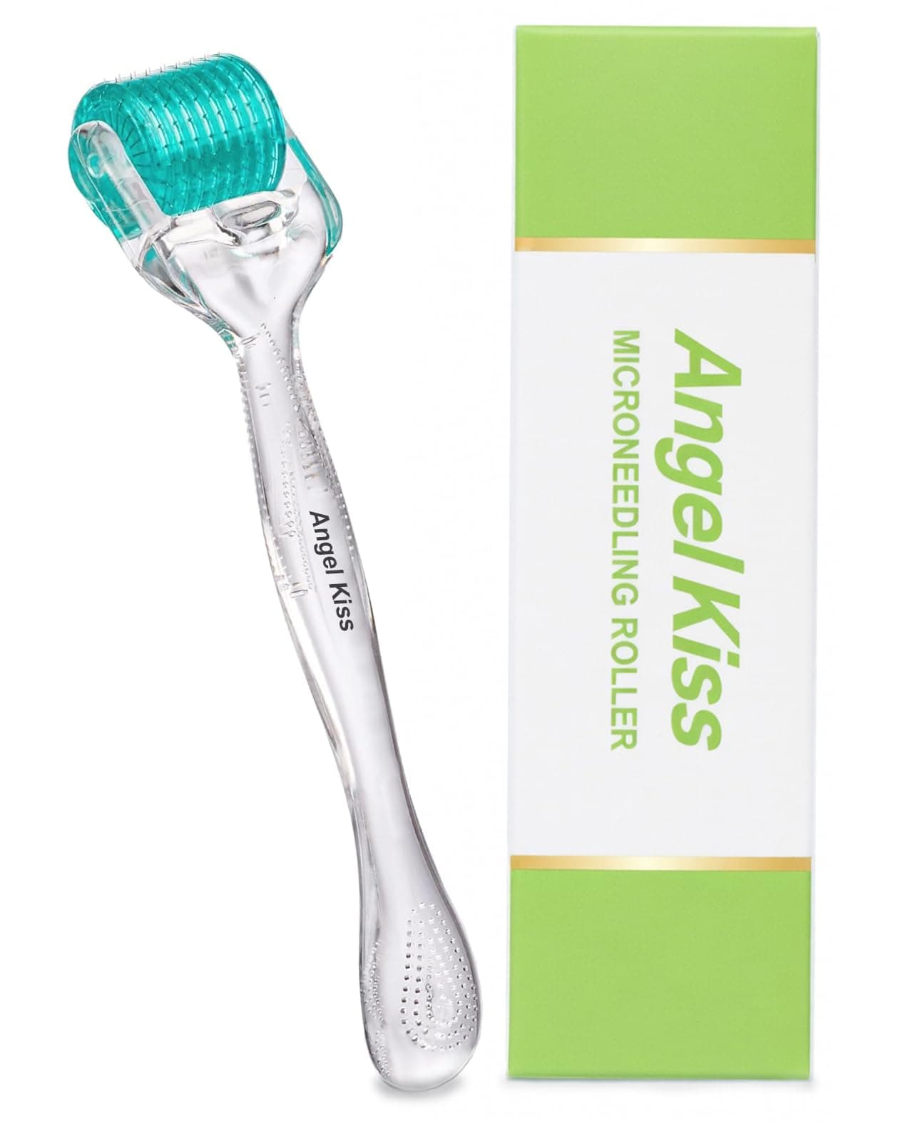 Derma Roller Real Needles - Angel Kiss 0.30mm Microneedling Roller with Case - 192 Stainless Steel Micro Needling Dermal Kit for Face, Scalp, Body - At Home Microdermabrasion Roller for Women Men