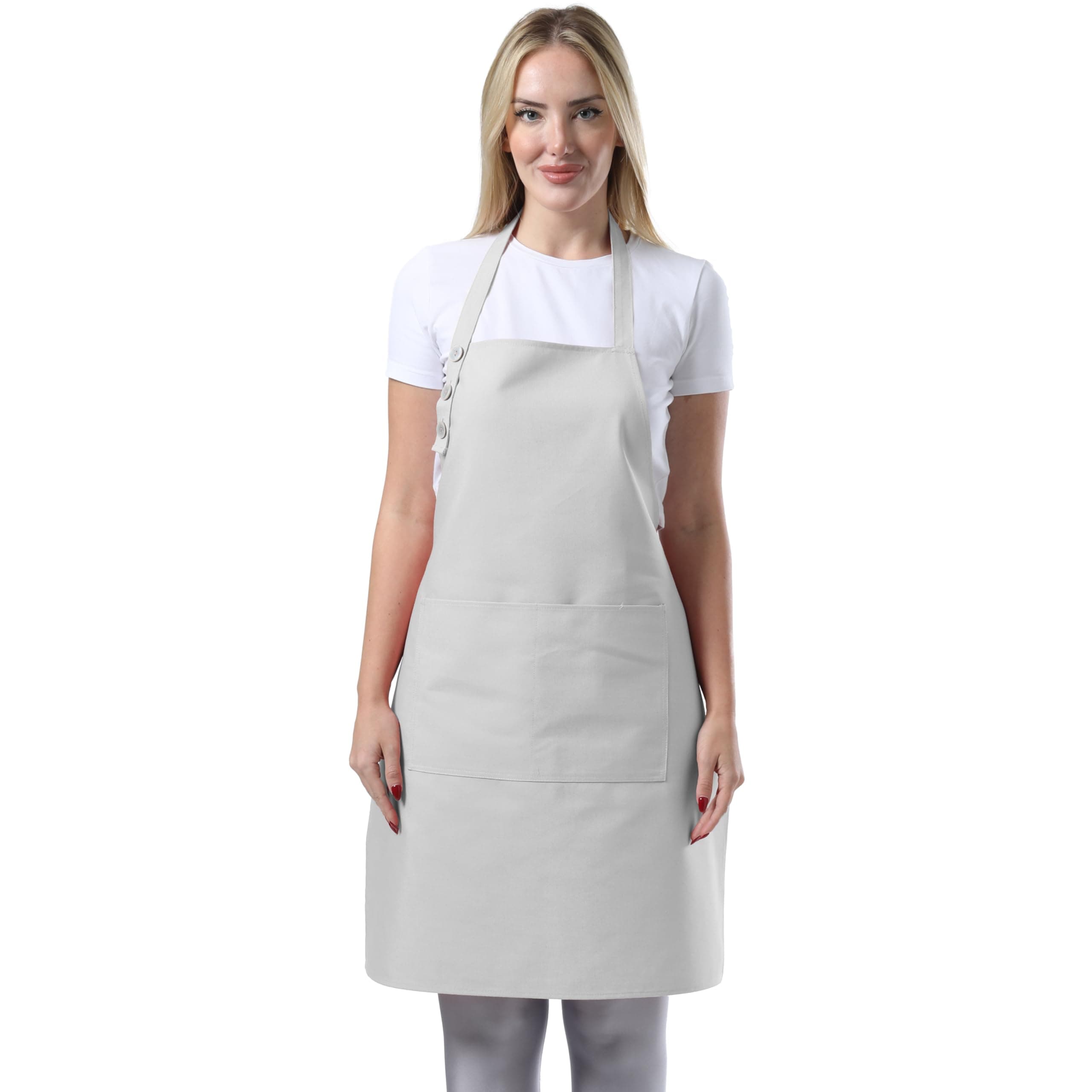 TOSHE Kitchen Apron Waterdrop Resistant Cotton Apron with adjustable Aprons for Women with Pockets 10 Color option Cooking Silver Apron (Silver)