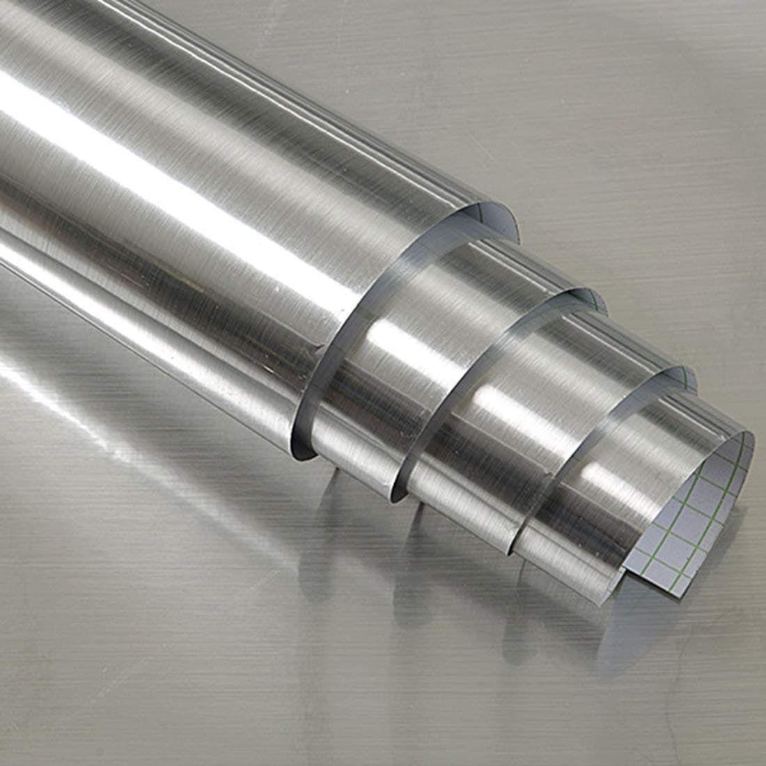 Silver Metallic Contact Paper Self Adhesive Film Roll Metallic Silver Metal Look Wallpaper No Residue Decorative Film for Office Furniture Home Shelf Line Waterproof Easy to Clean 44X300cm