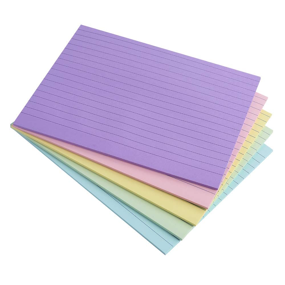 Vanpad Lined Sticky Notes 6X8 in Pastel Ruled Post Stickies Super Sticking Power Memo Pads Strong Adhesive, 5 Pads/Pack, 28 Sheets/pad