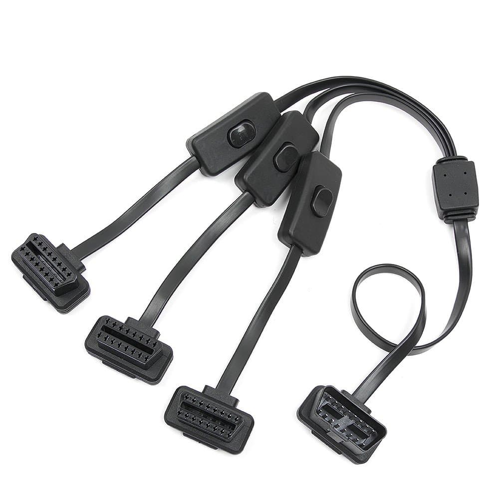 bbfly-C3 60cm/24in ODB II ODB2 Splitter Extension 16 Pin 1 Male Splitter to 3 Female Extension Cable Adapter