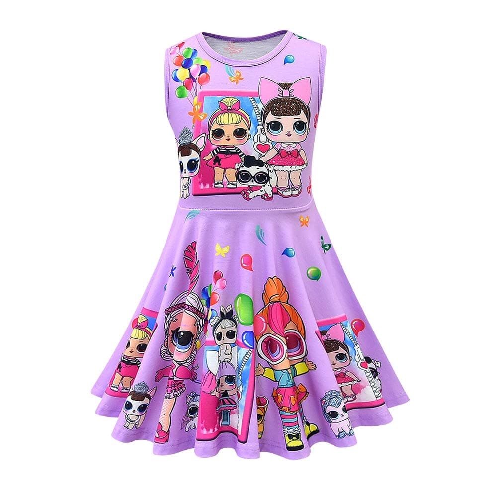 MagJazzy Little Girls Casual Dress Sleeveless Digital Printing Pageant Party Gown Birthday Dress (6-7Years, Balloon Purple)