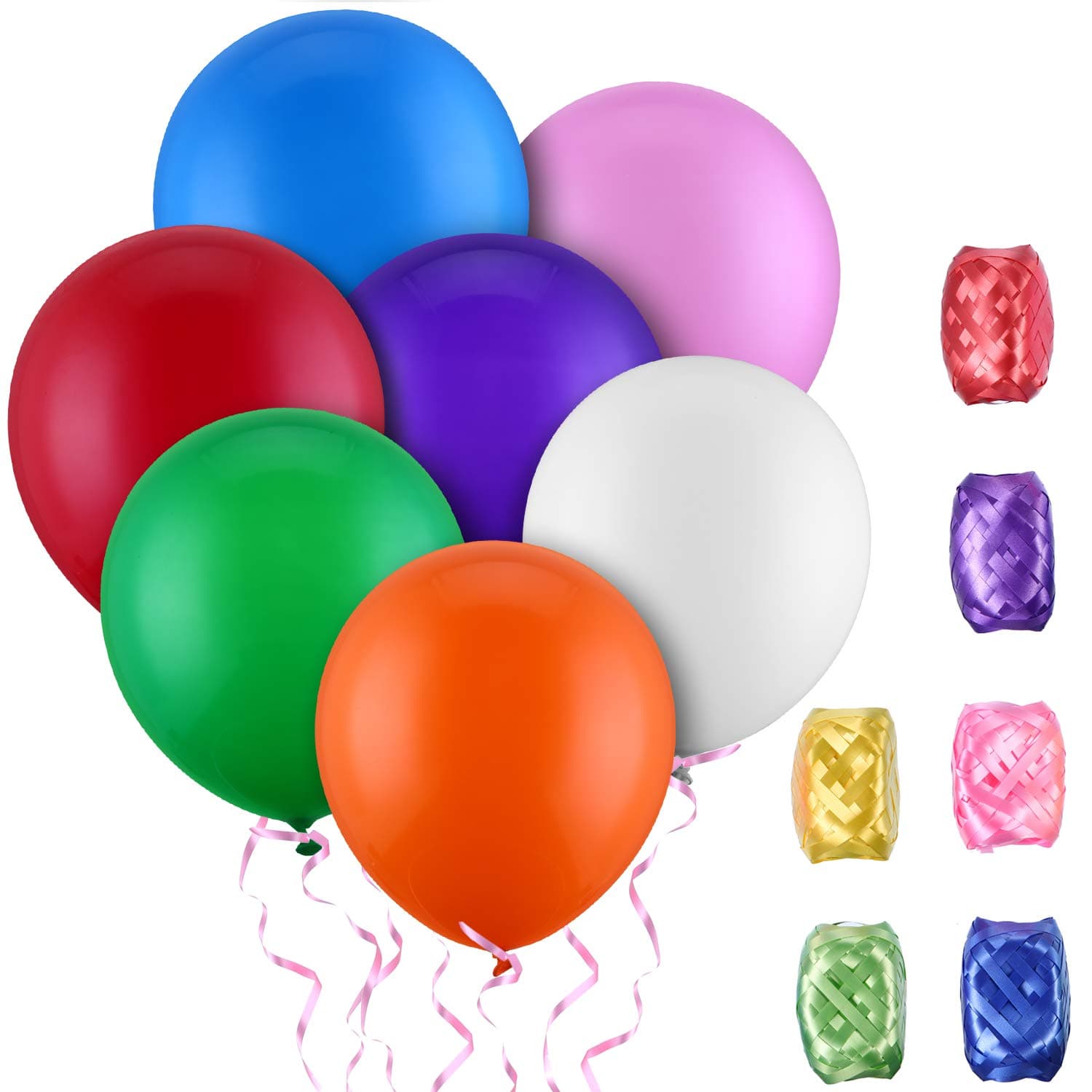 Ptime Balloon Bulk Variety Kit | Big 12 Inch Multicolored Party Balloons Assortment Pack | Inflatable Decorations with Ribbon Ties (160pcs)