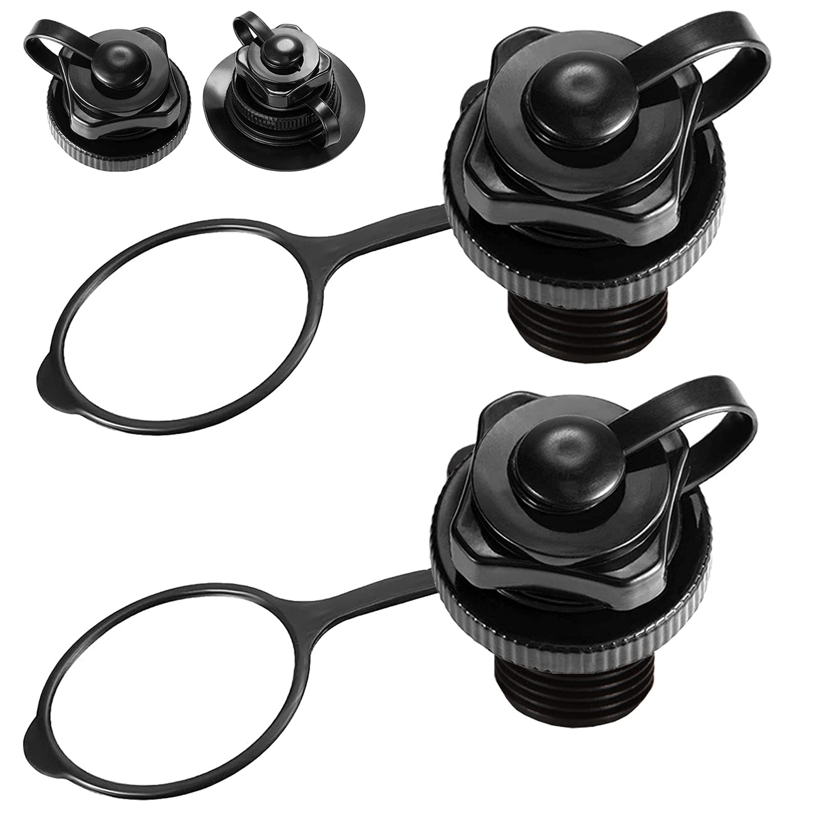 2 Pcs Inflatable Boat Air Valve, Boston Spiral Air Plugs Quick Inflate & Deflate Screw Nozzle Cap Anti-leakage Bungs Replacement for Kayak, Dinghy, Airbeds, Hot Tub, Raft, Pool Boat-Black