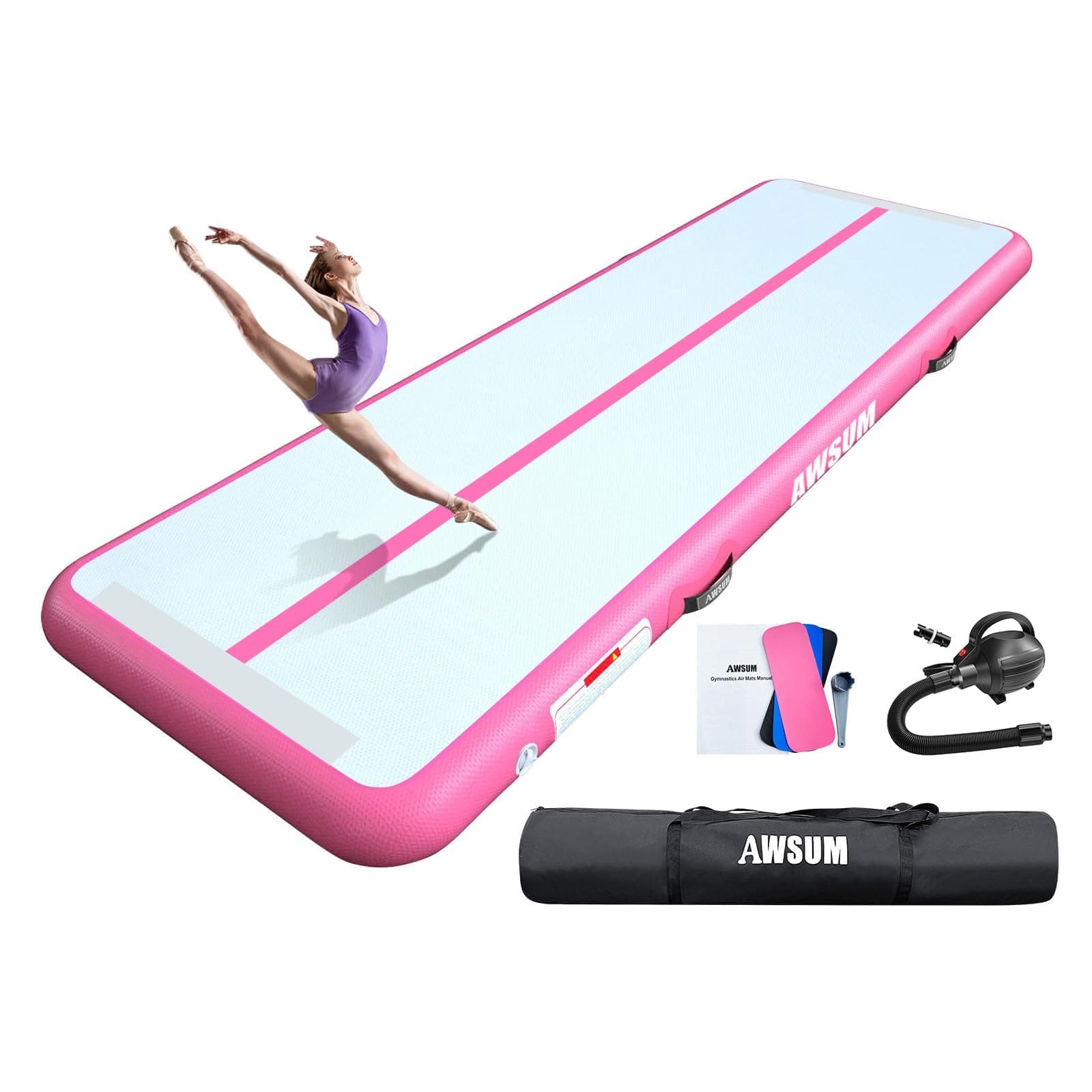 AWSUM Inflatable Air Gymnastics Mat 10ft/13ft/16ft/20ft/23ft Training mat 4/8 inches Thick tumbling mat with Electric Pump for Home/Gym/Outdoor