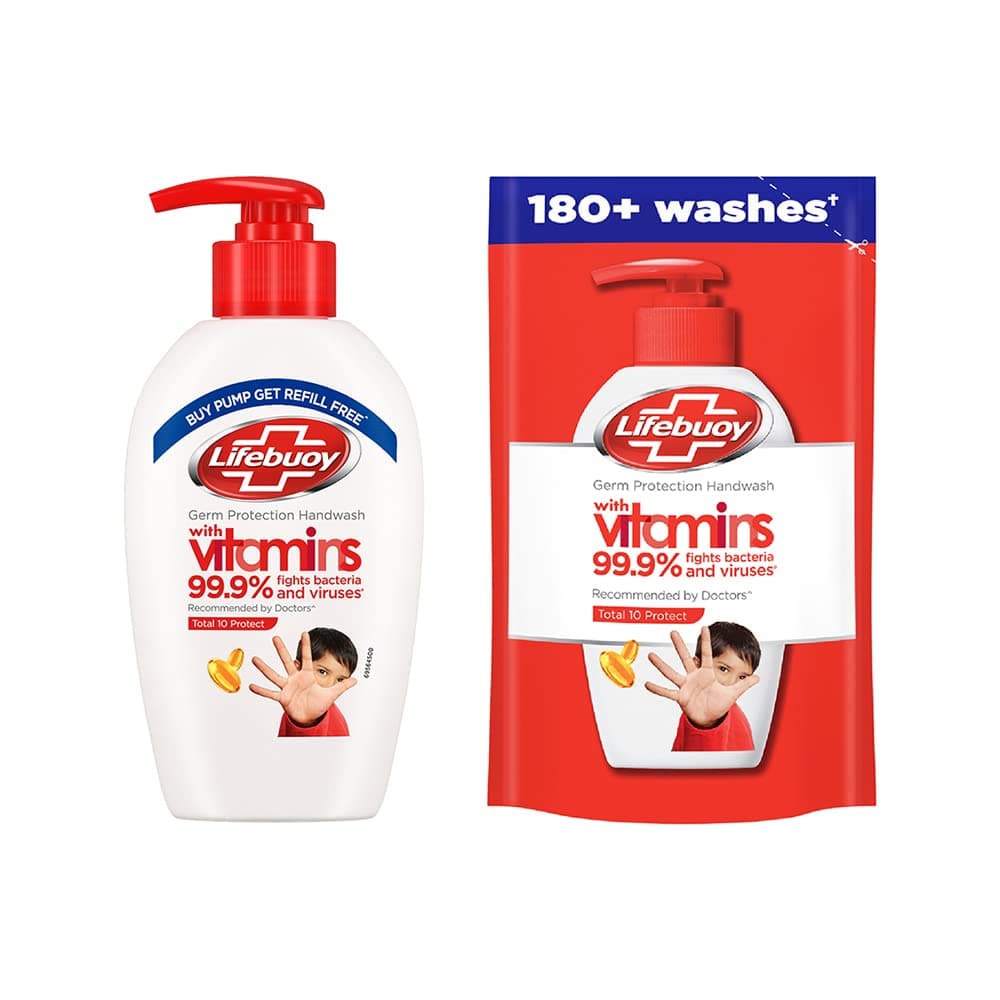 Total 10 Germ Protection Liquid Handwash, Fights Bacteria & Viruses, Maintains Hand Hygiene, 190 ml With Refill Pouch 185 ml Free