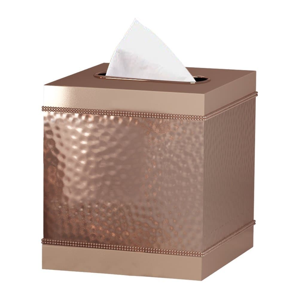 nu steel Boutique tissue box cover,part of our Hudson Bathroom accessory set high quality Stainless Steel Square Facial Tissue Box Holder for Bathroom Vanity Countertops,Bedroom Dressers-Copper finish, 5"L x 5"W x 6"H (HSC9H)