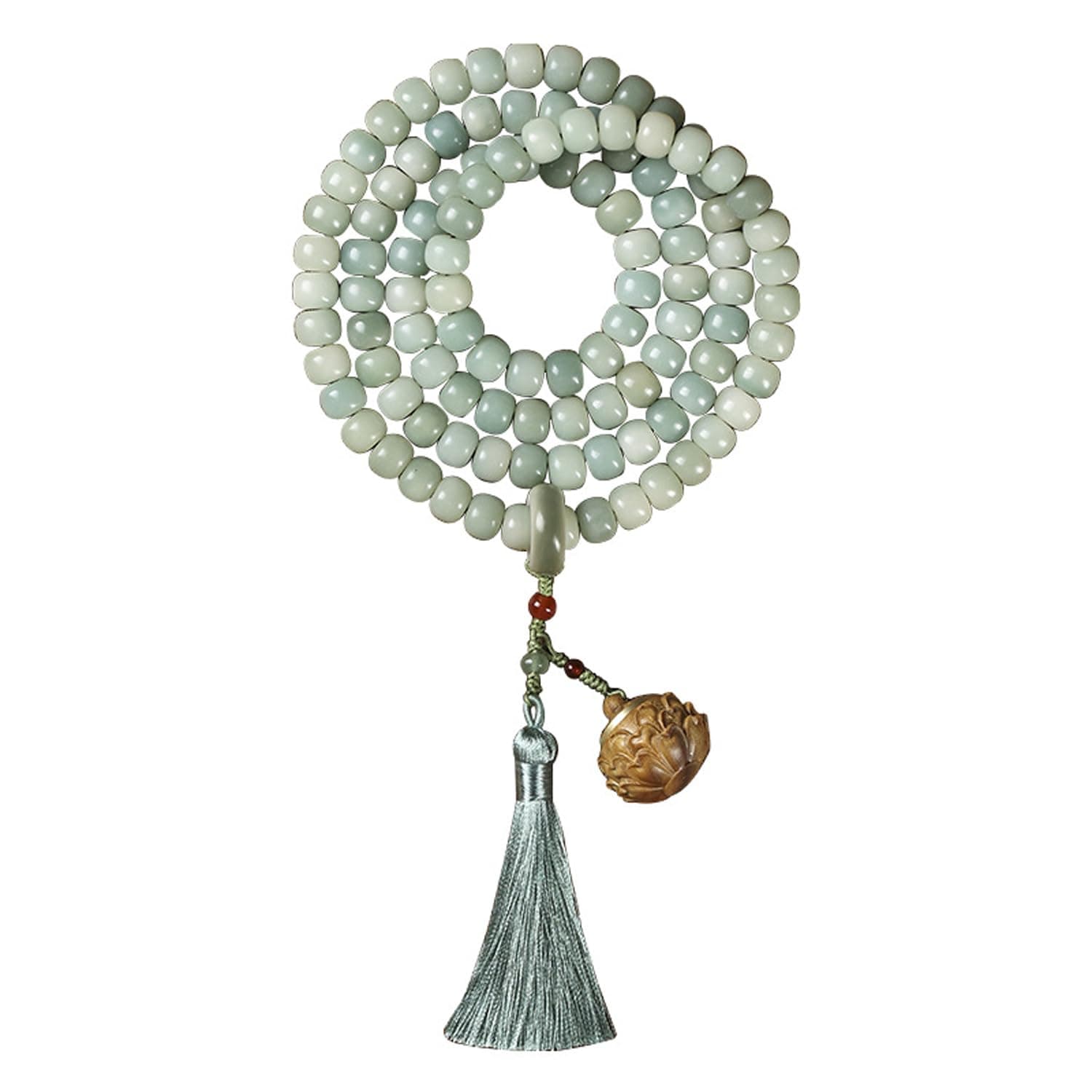 Natural Green Bodhi Seed 108 Beads Necklace for Women, Tibetan 10 mm Mala Beads Bracelet for Meditation Yoga and Prayer