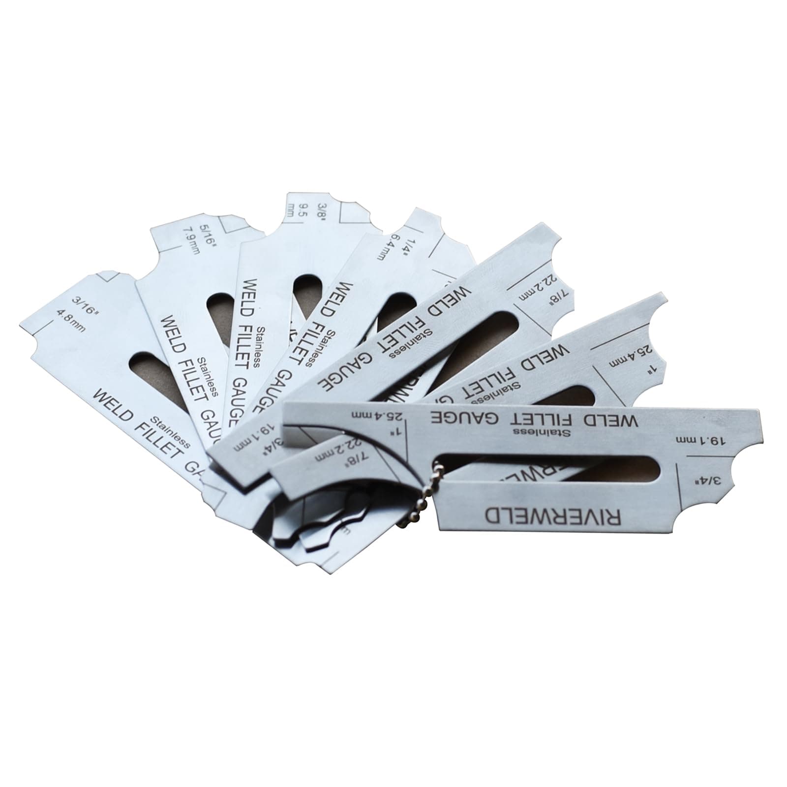 RIVERWELD Fillet Weld Keychain 7 Piece Gauge RL Gauge Depth Gauge Weld Inspection Test Ulnar Metric & Inch MG-11 with Marking on Both Sides
