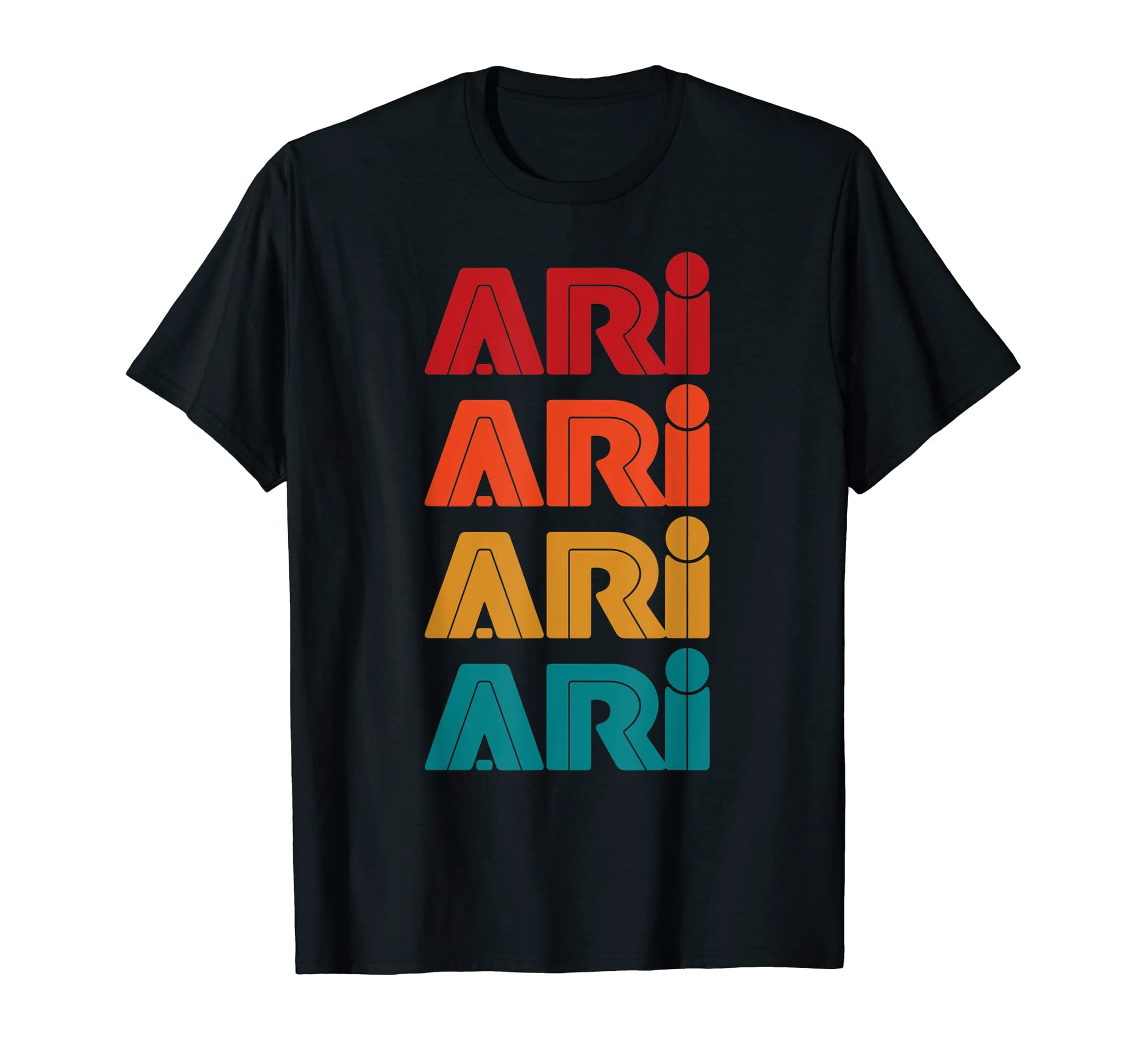 Ari Name, Retro Given Name Colorful Inline Font T-Shirt