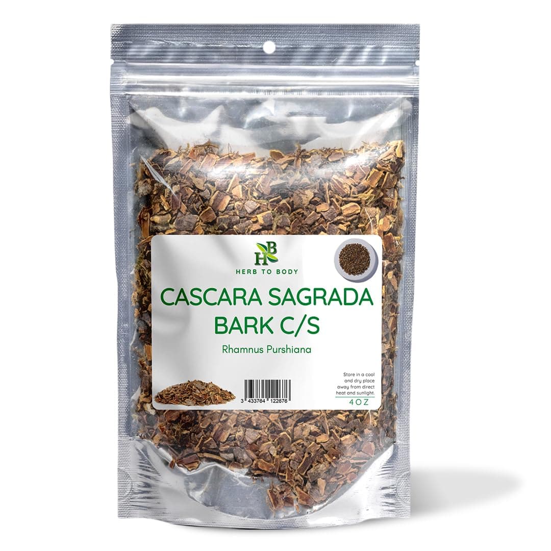 Cascara Sagrada Bark Cut & Sifted – 4 oz, Wildcrafted Rhamnus Purshiana for Detox Tea, Natural Laxatives for Gut Health and Digestive Detox