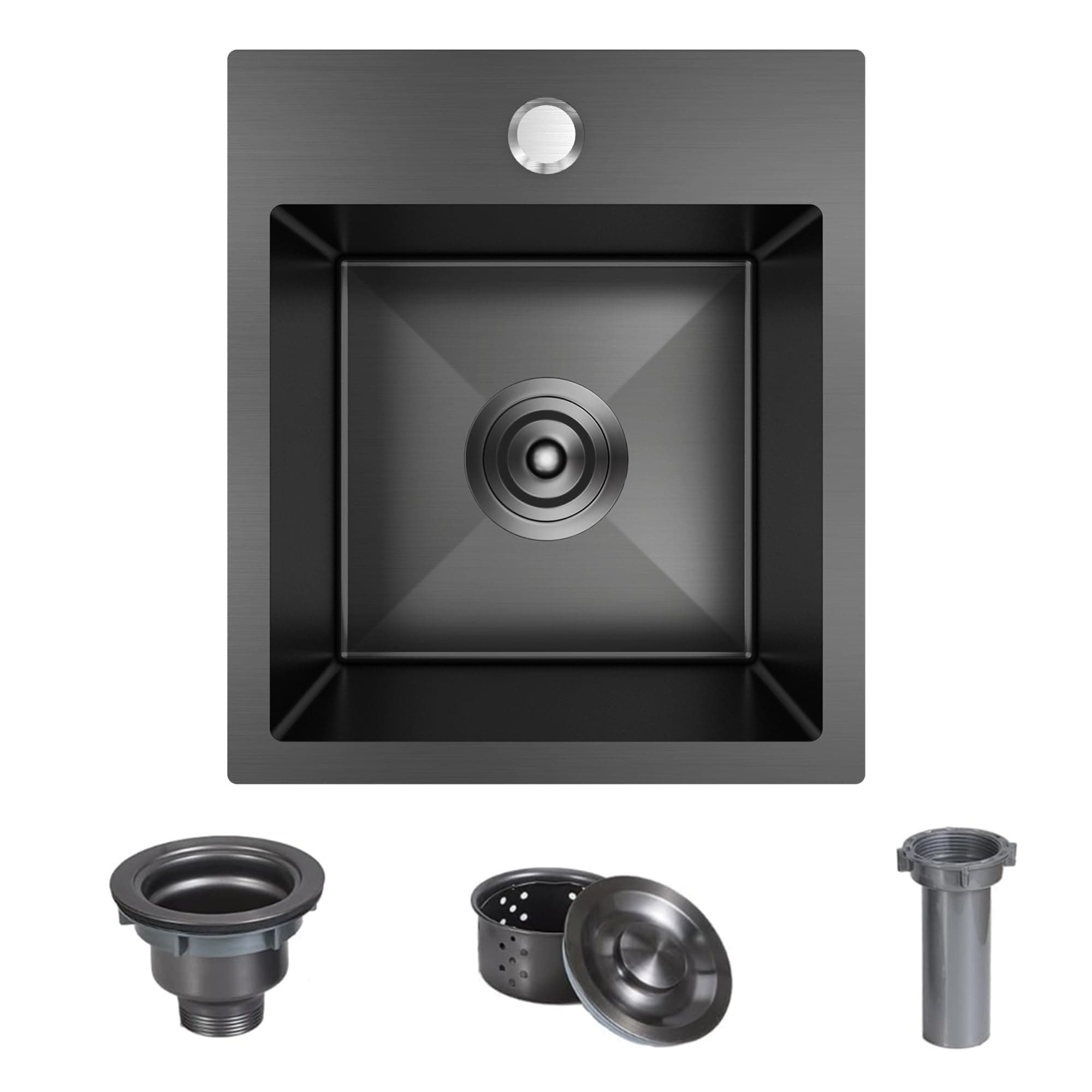 13x15x9 inch Drop in Bar Sink Black, Gunmetal Black Topmount Small Kitchen Sink 18 Gauge Single Bowl Small Stainless Steel NANO Black Wet Bar Sink with Drain