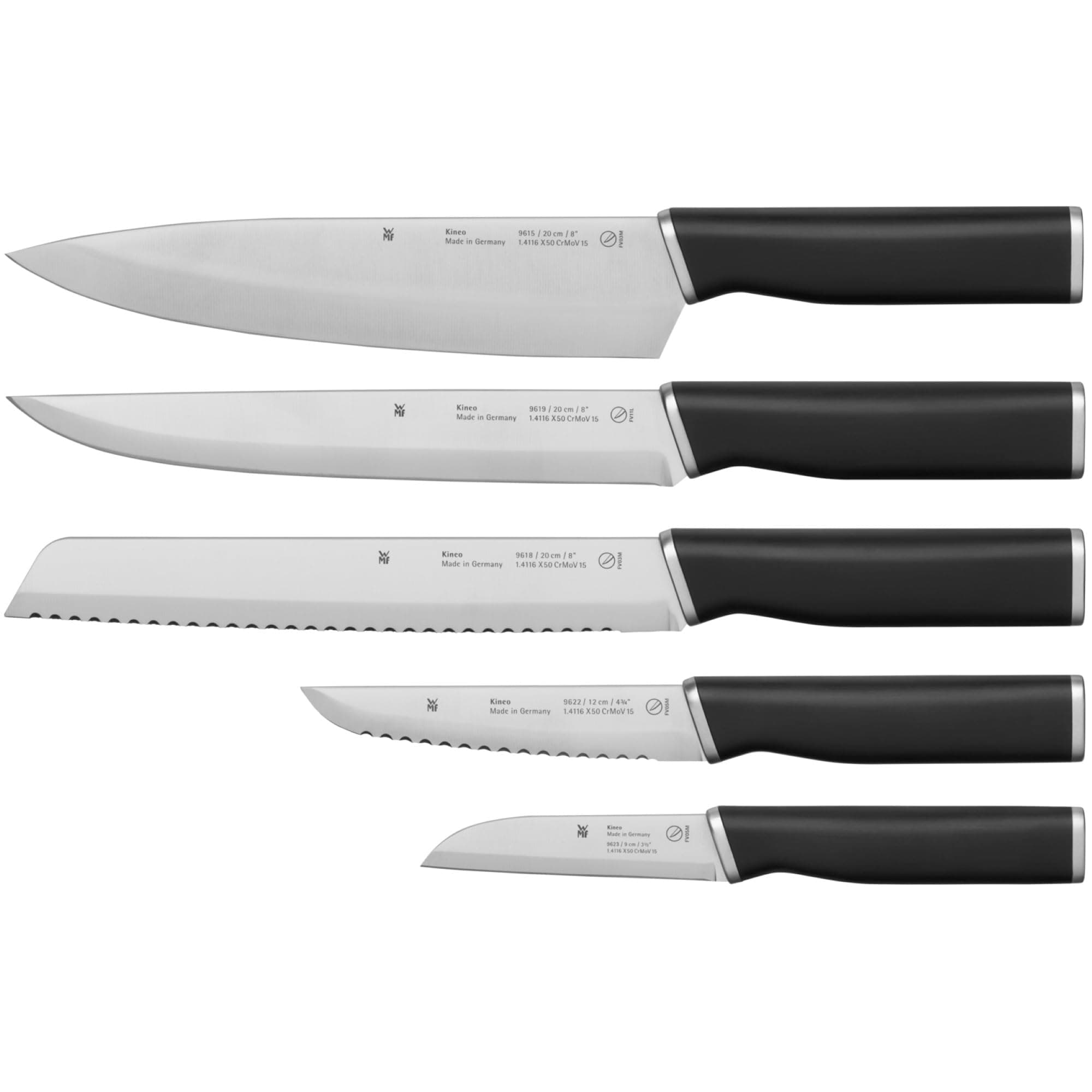 WMF Kineo Vorteils Messerset Küche 5 teilig, Made in Germany, 5 Küchenmesser scharf, Messer Set Performance Cut, Kinetisches Design, Spezialklingenstahl